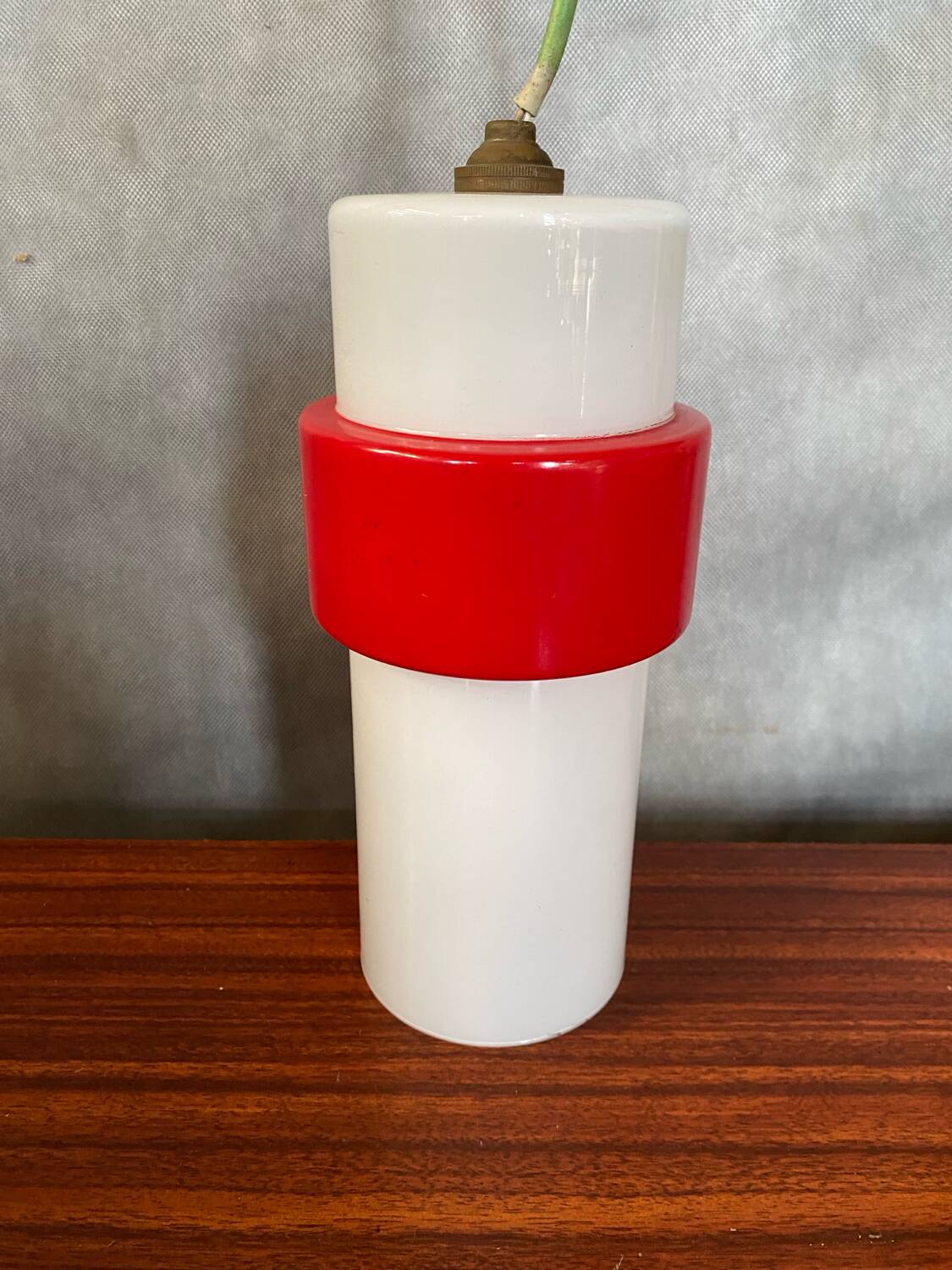 Old Opaline Pendant Light White & Red 70s Vintage