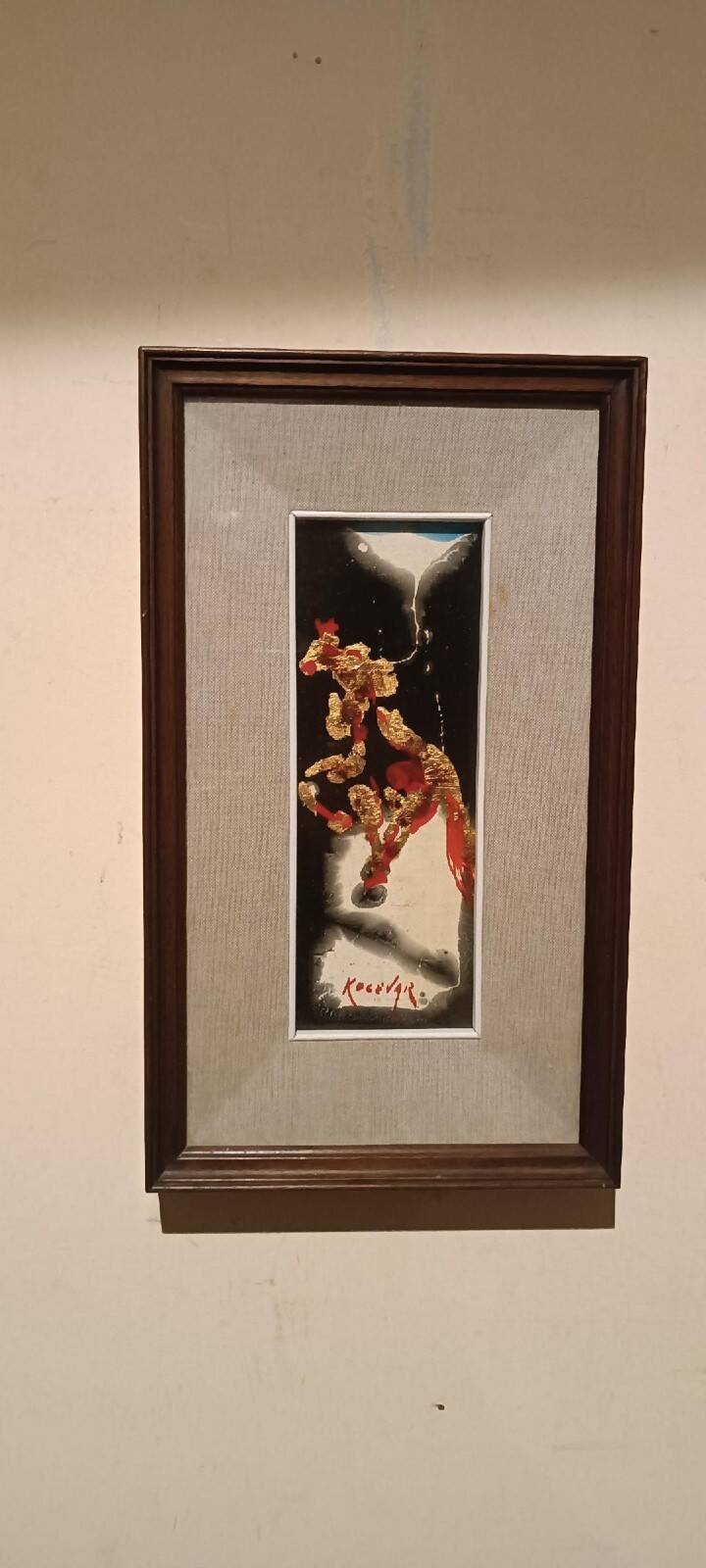 Abstract painting of a horse - gold leaf and enamel - Kocevar, 1970s