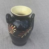 Vase amphore en céramique émaillée jaune et noir peint à la main vintage