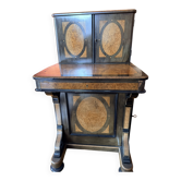 Victorian-era blackened wood and burr walnut Davenport.