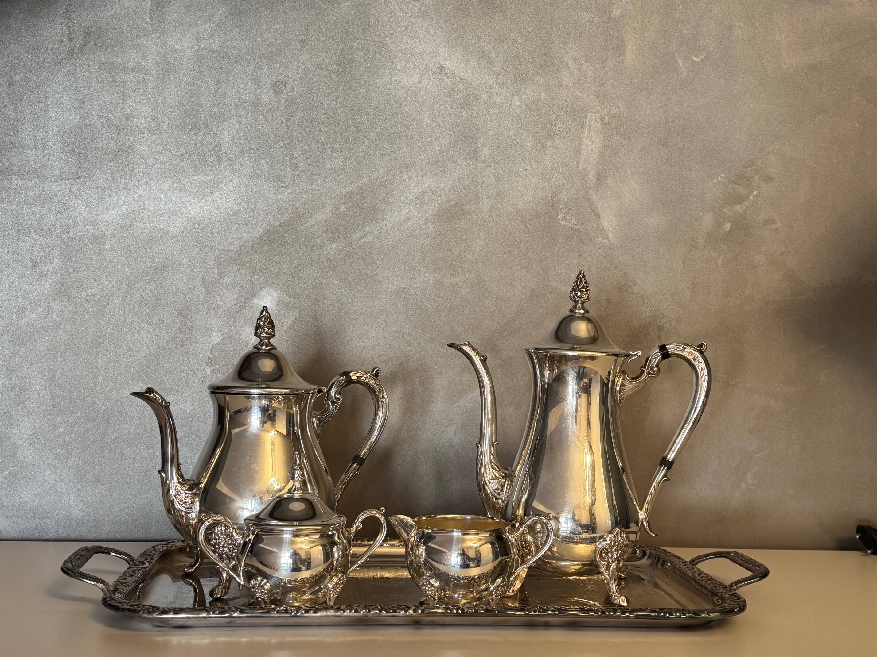 Silver-plated tea and coffee service with tray