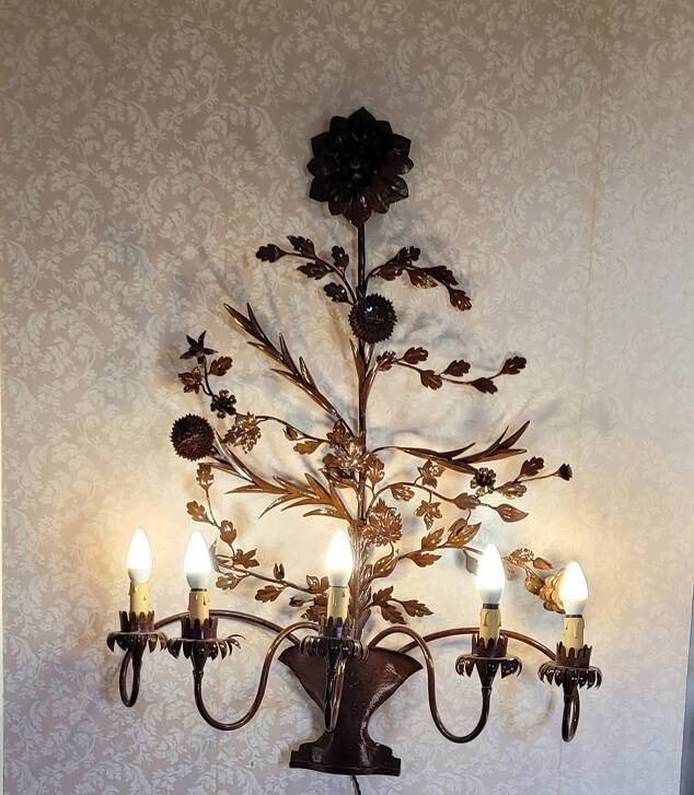 Large varnished metal wall light