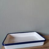 Blue and white vintage enamelled metal dish