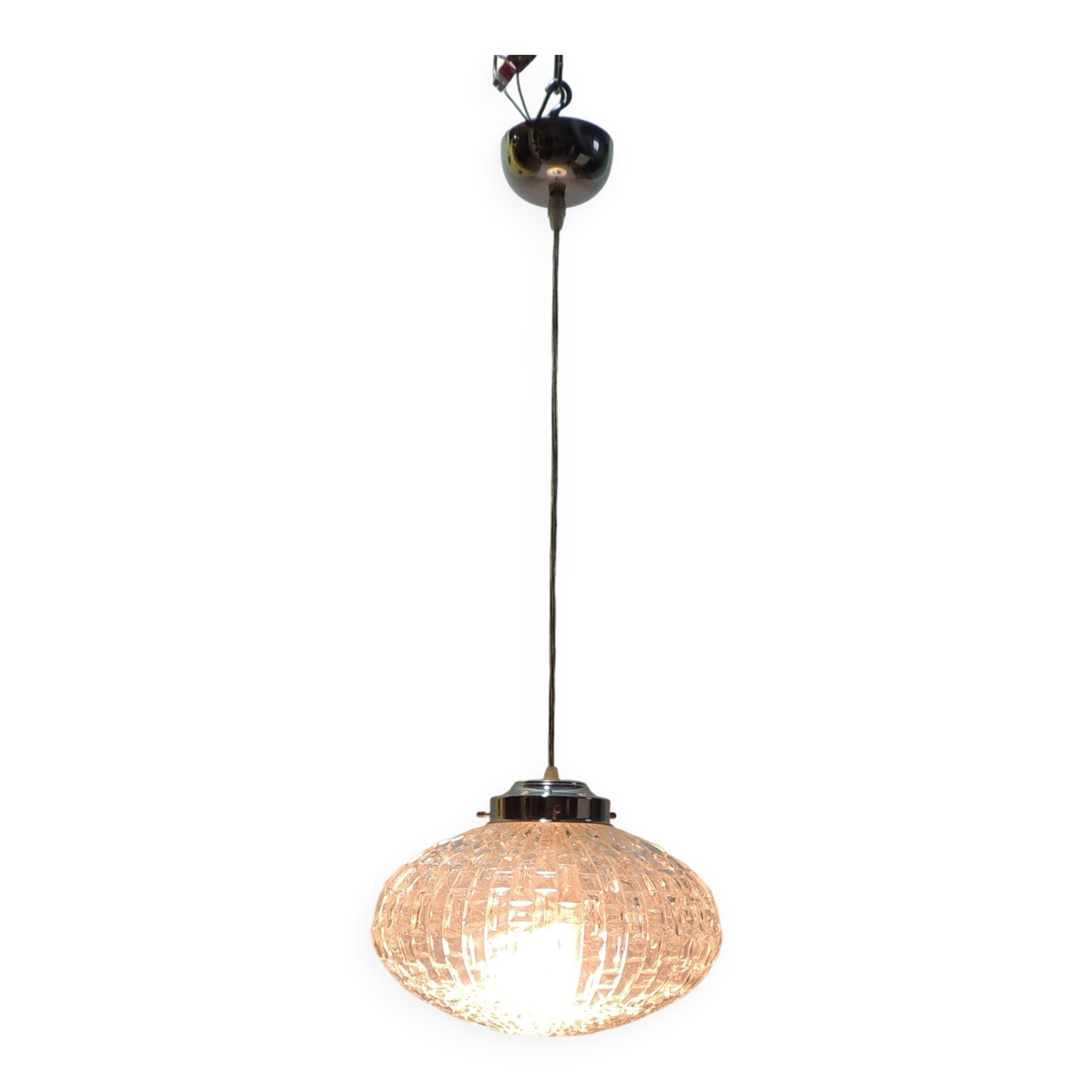 1970s vintage cut glass suspension – retro design ball lamp – L