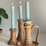 3 vintage handcrafted pottery candle holders