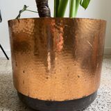 Hammered copper, metal and plastic planter on wheels from the 70s