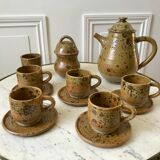 coffee service 6 cups and saucers, teapot and sugar bowl in ceramic / pottery / stoneware years 50-6