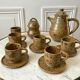 service à café 6 tasses et sous-tasses, theière et sucrier en cérémique / poterie / grès années 50-6