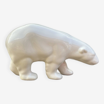 Ours blanc en céramique craquelée style Art déco