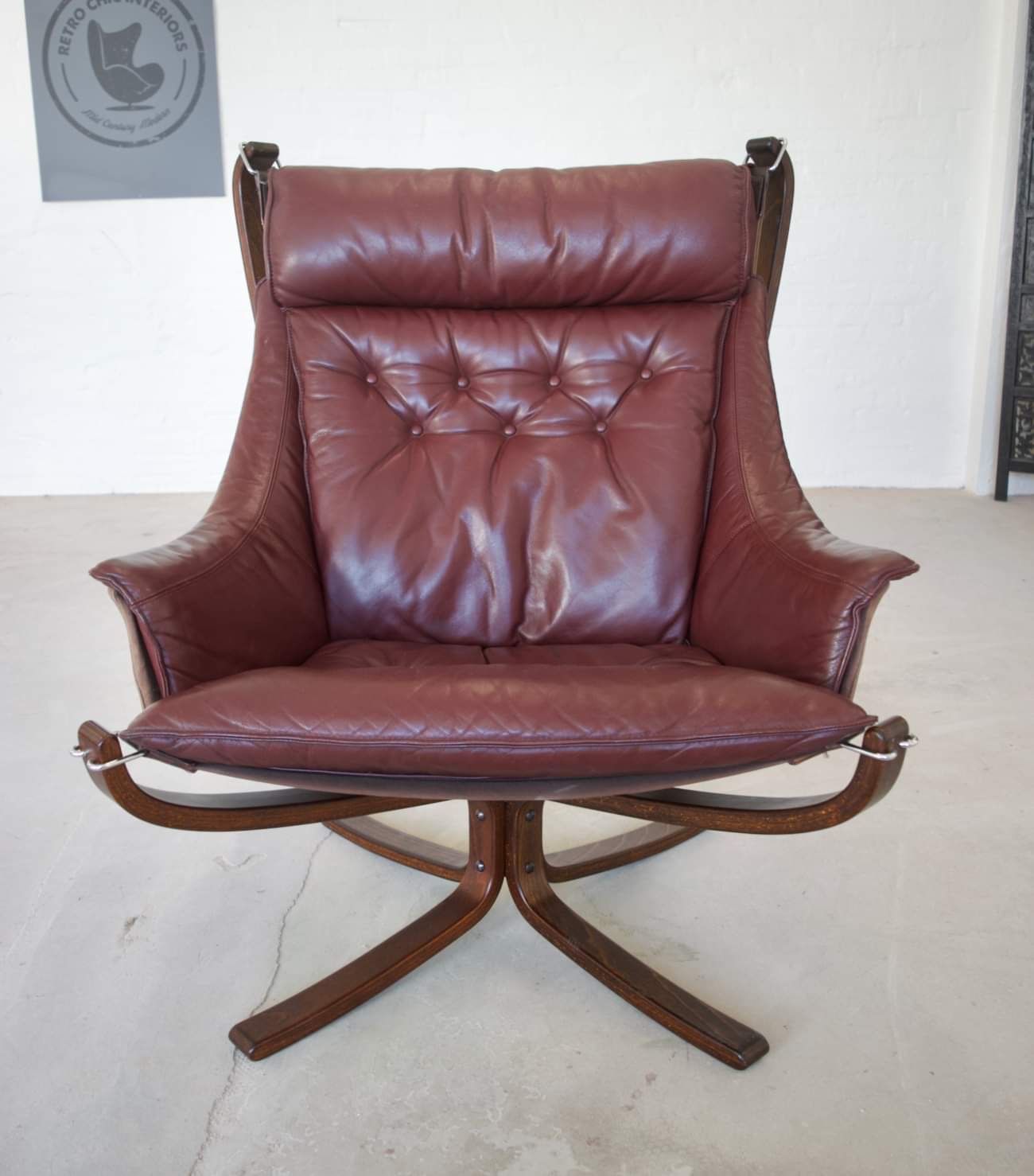 Chaises Falcon à ailes et dossier haut en cuir Sigurd Resell vintage rétro