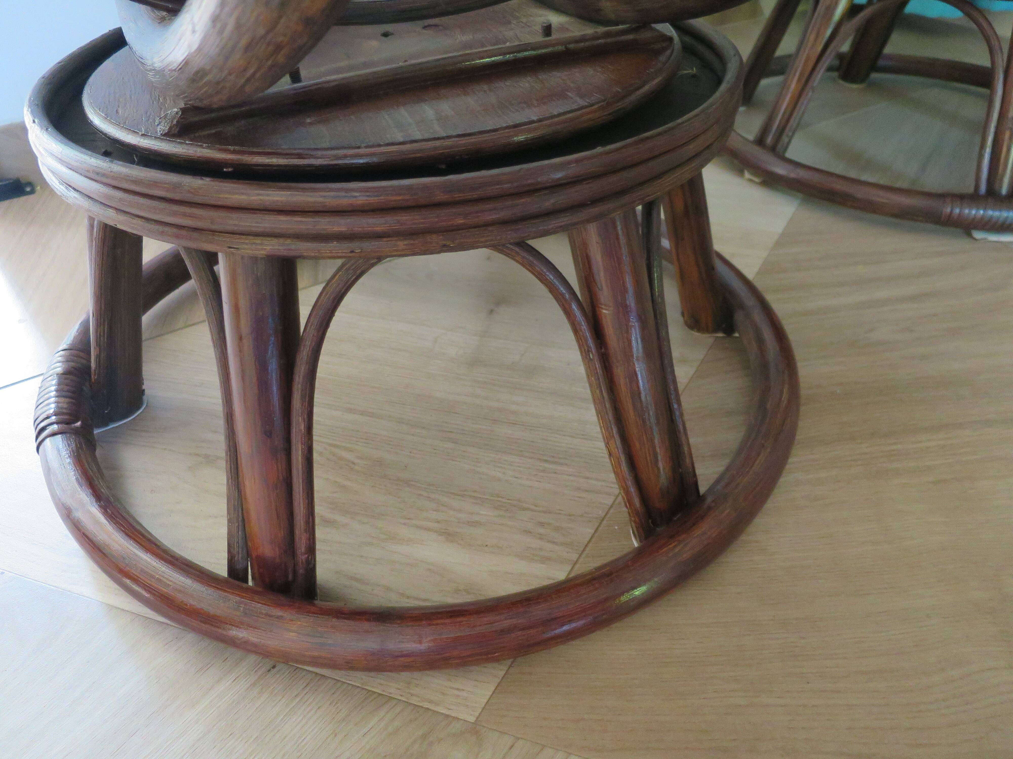 Vintage set of 2 swivel chairs in bamboo and rattan - Papasan shape