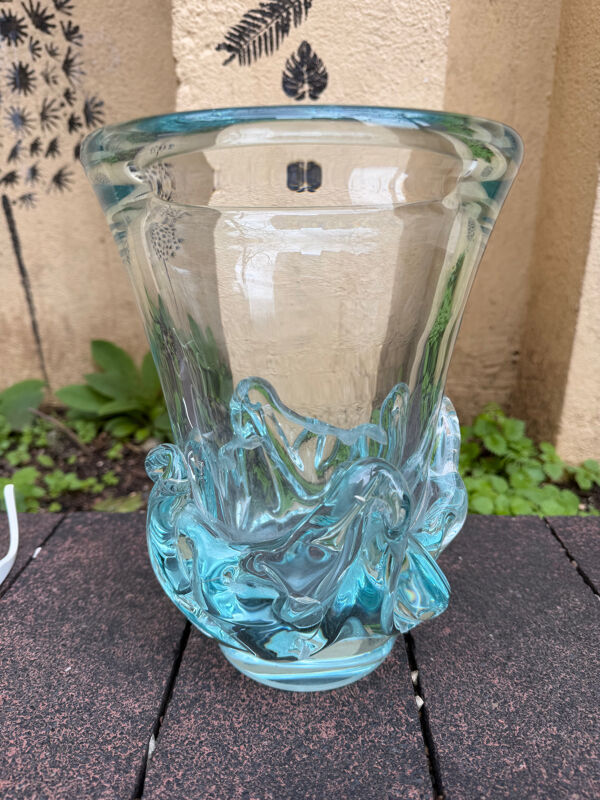 Gros vase daum Nancy croix de lorraine bleu modèle Sorcy 1930