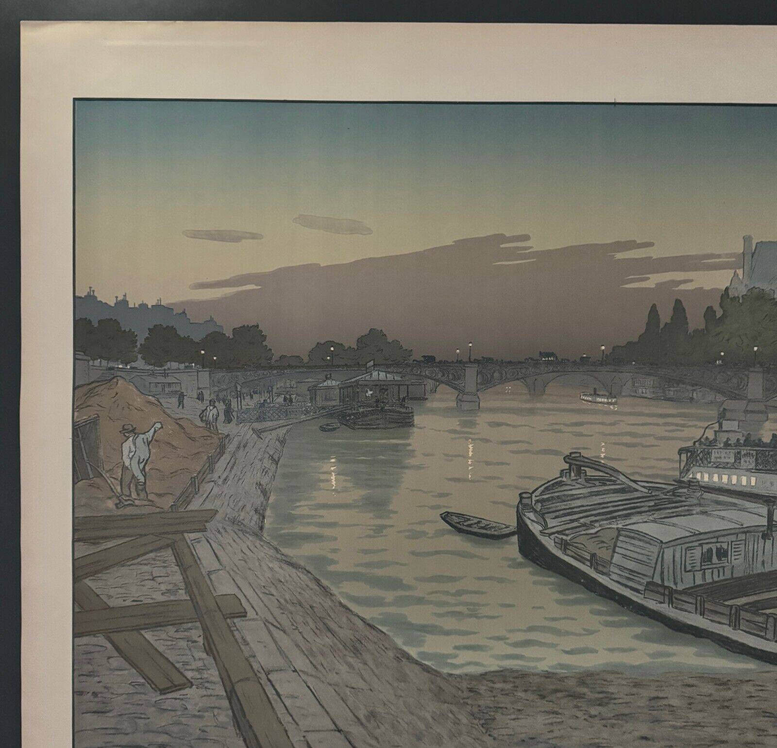 Lithograph by Henri Rivière The Pont des Saints-Pères and the Louvre