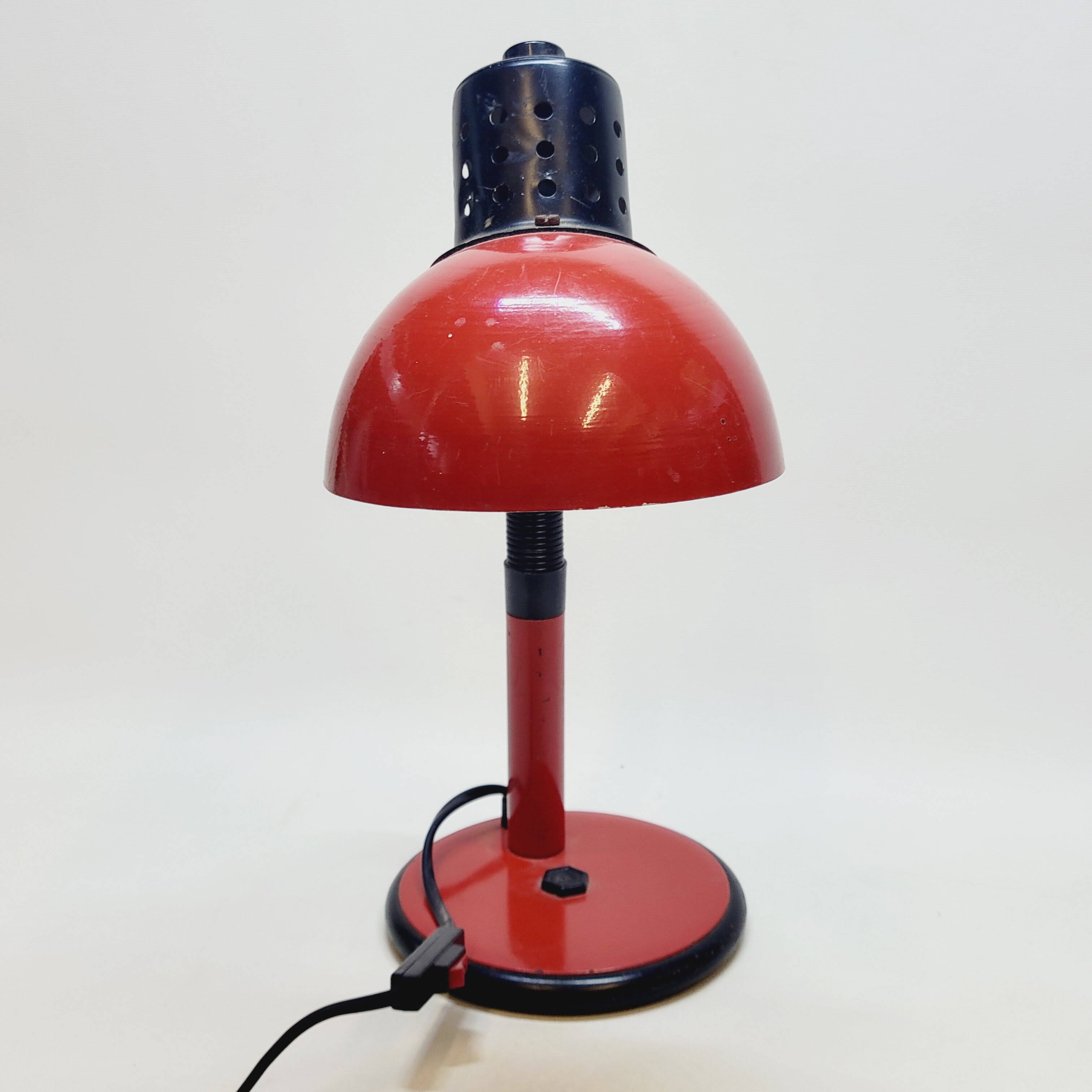 Table lamp desk aluminor metal red flexible arm black 80s vintage