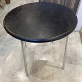 Table d’appoint chrome et skai noir vintage style Bauhaus vintage 1970
