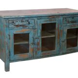 Ancien buffet en teck birman patine bleu d’origine