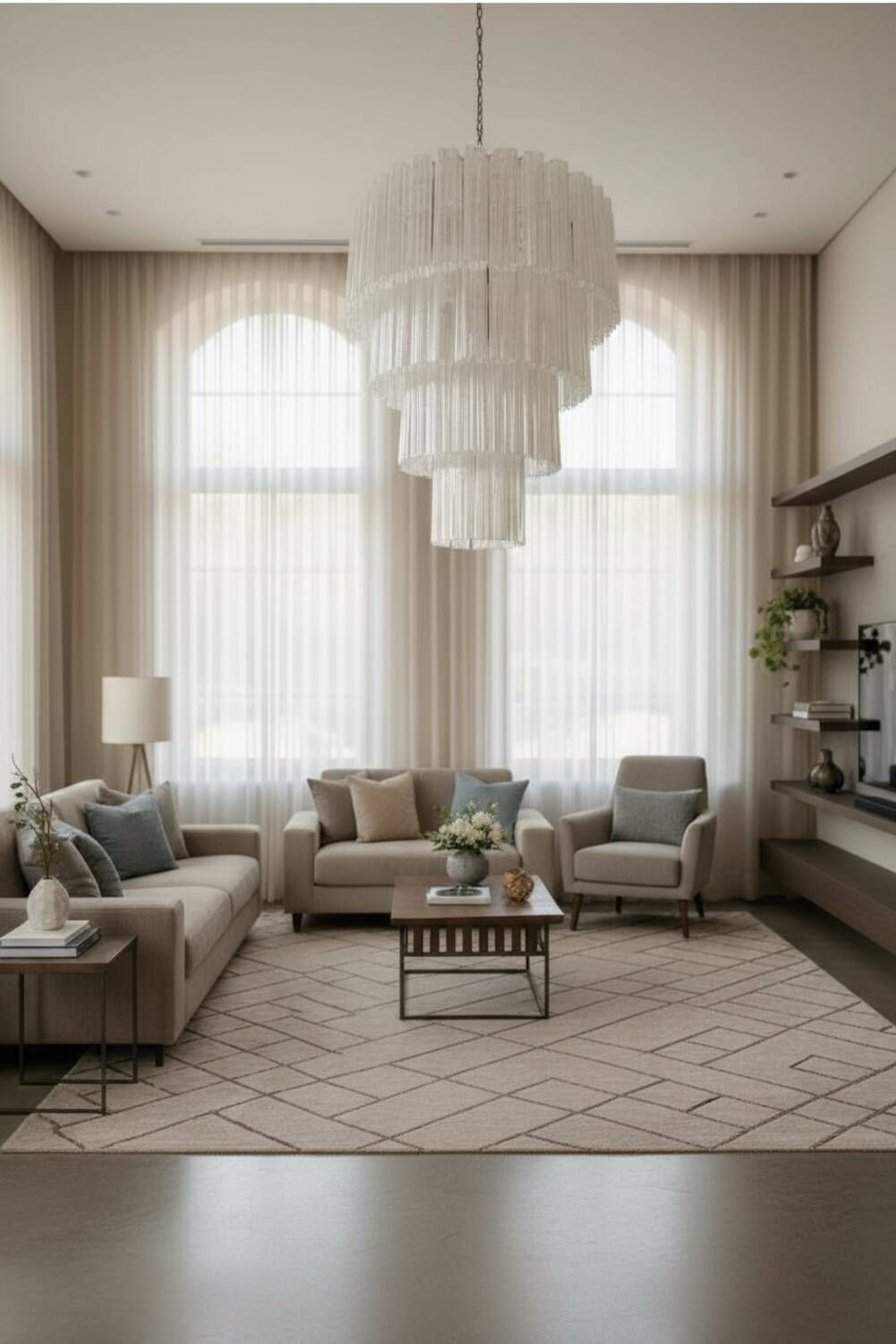 Large Murano Glass “Tronchi” Chandelier in White Alabastro, Italy, 197