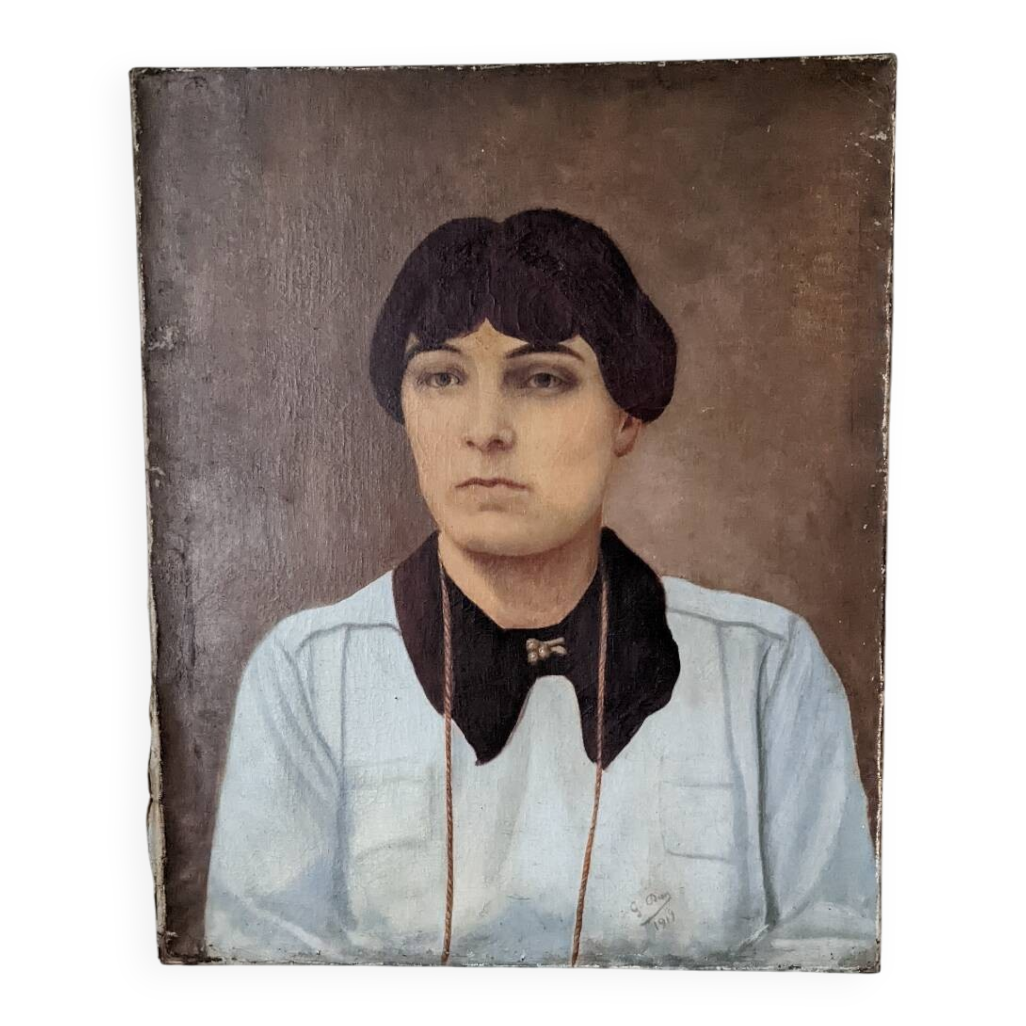 Antique painting, portrait, oil on canvas, bohemian country decor