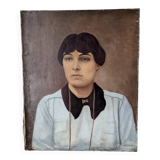 Antique painting, portrait, oil on canvas, bohemian country decor