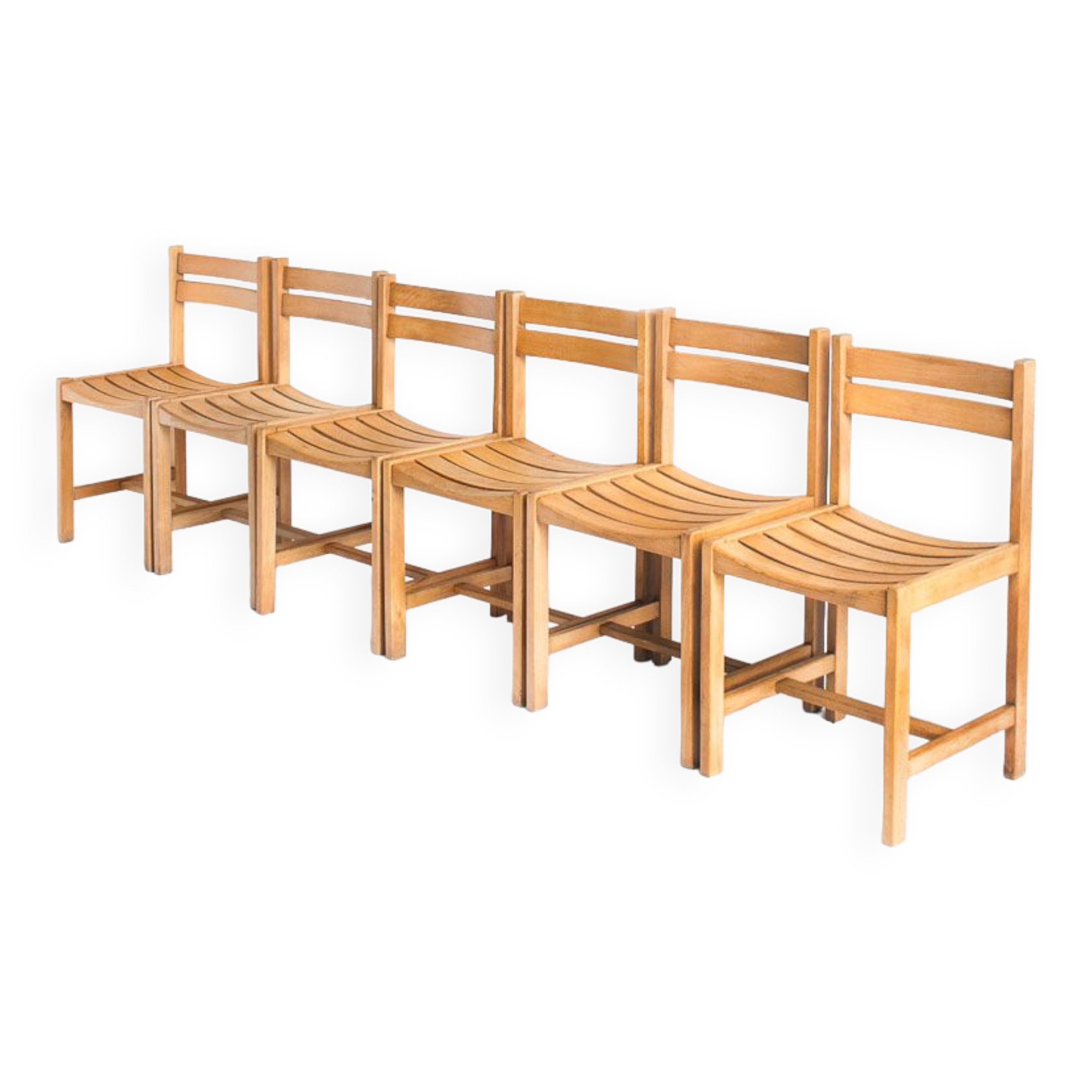 Suite de six chaises en hêtre massif dessinées par André Sornay - France, 1960