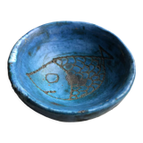 Round blue ceramic cup signed Blin around 1950