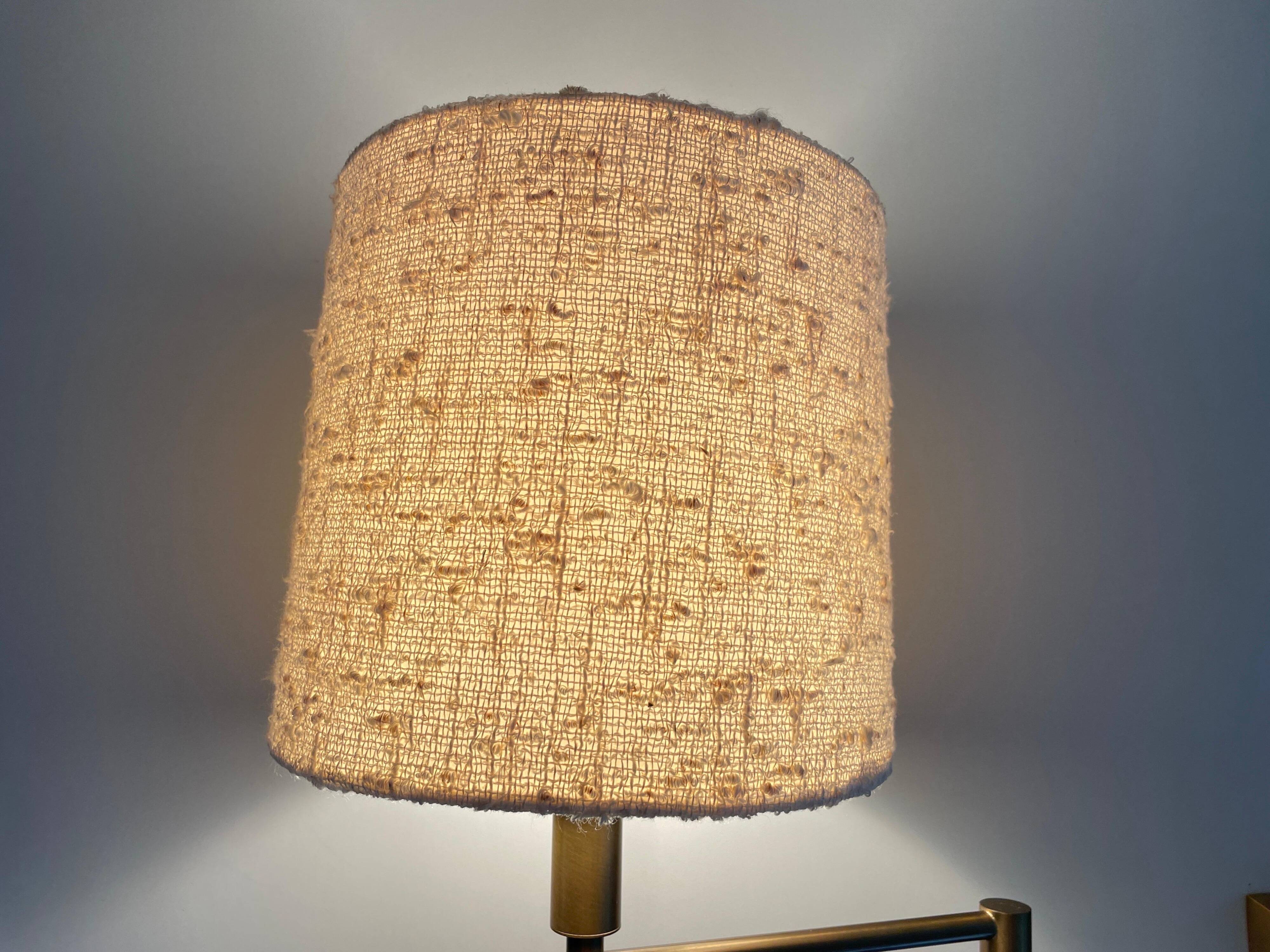 Adjustable brass wall lamp with fabric shade, Danish design, 1970s, Denmark.