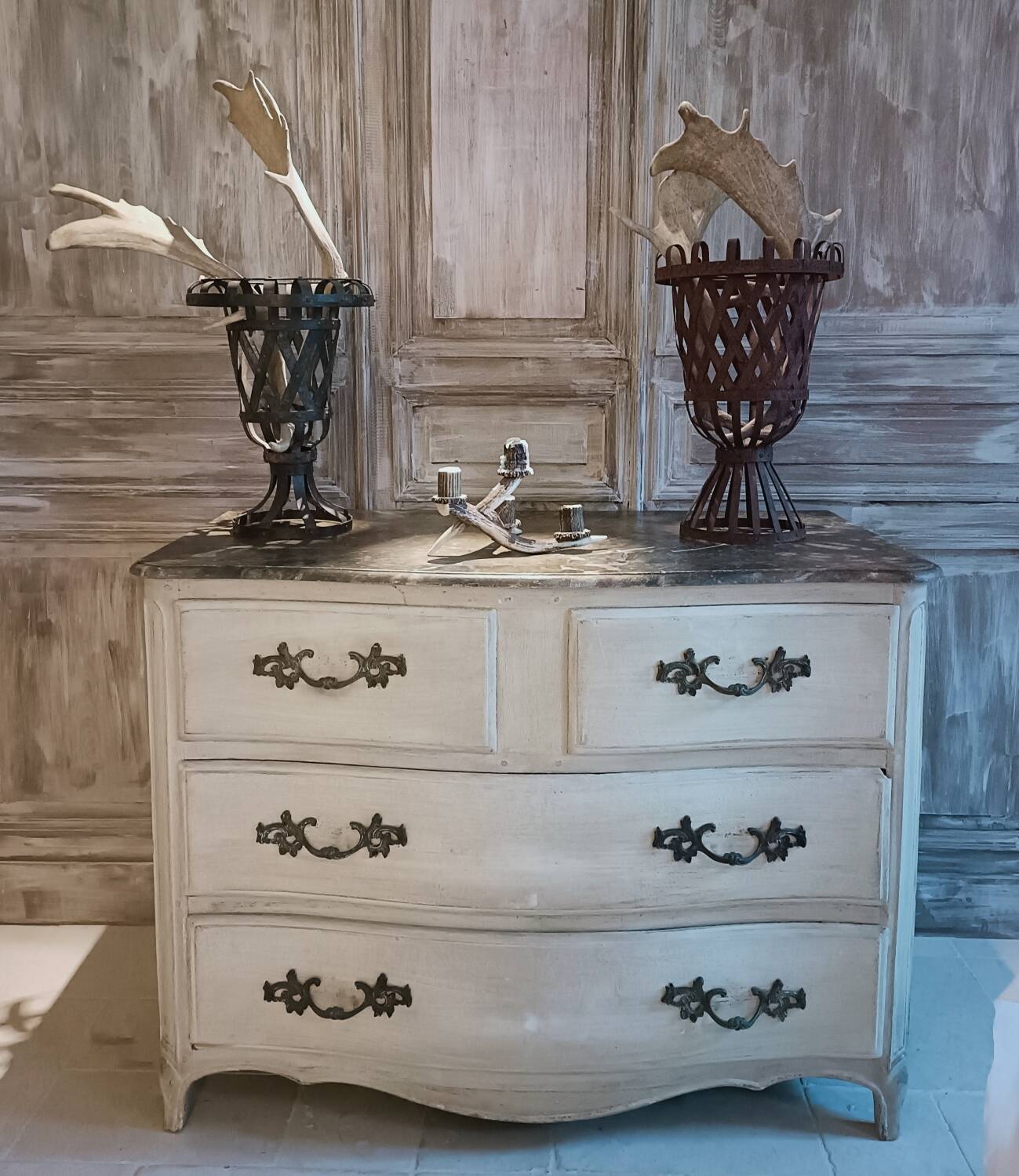 19th century curved chest of drawers with re-engraving