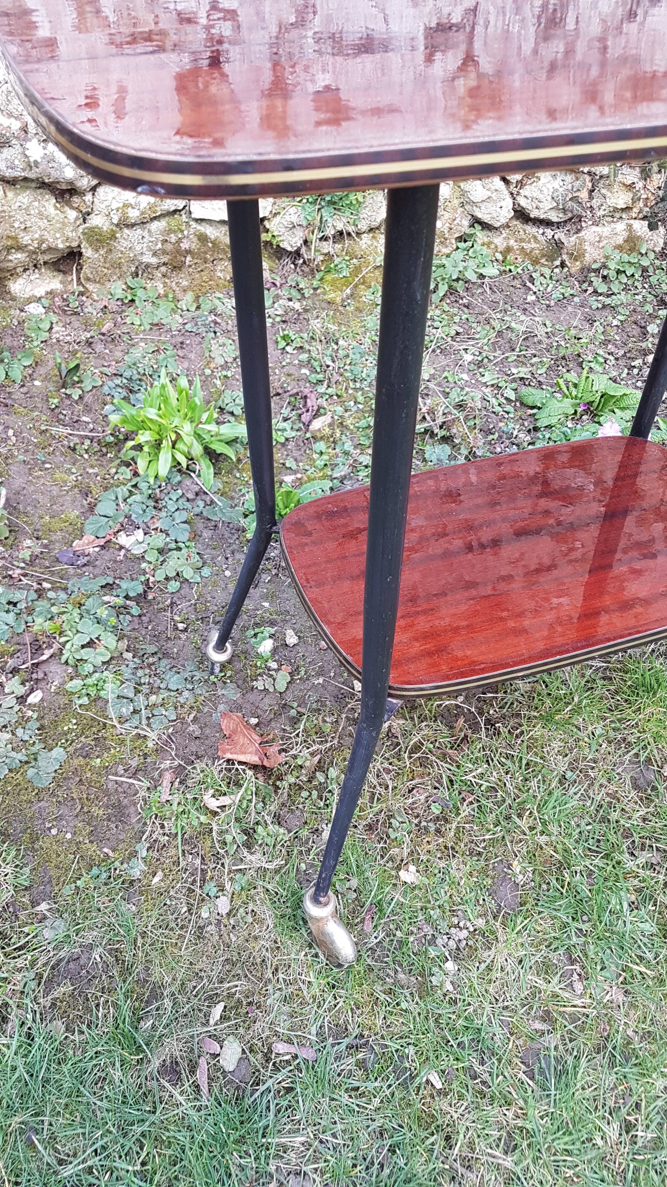 Table à roulettes, desserte, 2 plateaux, formica vintage