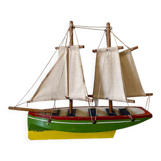 Wooden navigable brig-schooner basin sailboat, 40s