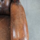Unique large sheepskin Chesterfield wingback armchair in English style