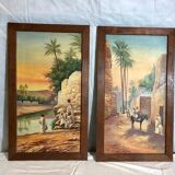 Pair of oils on orientalist canvas, 20th century