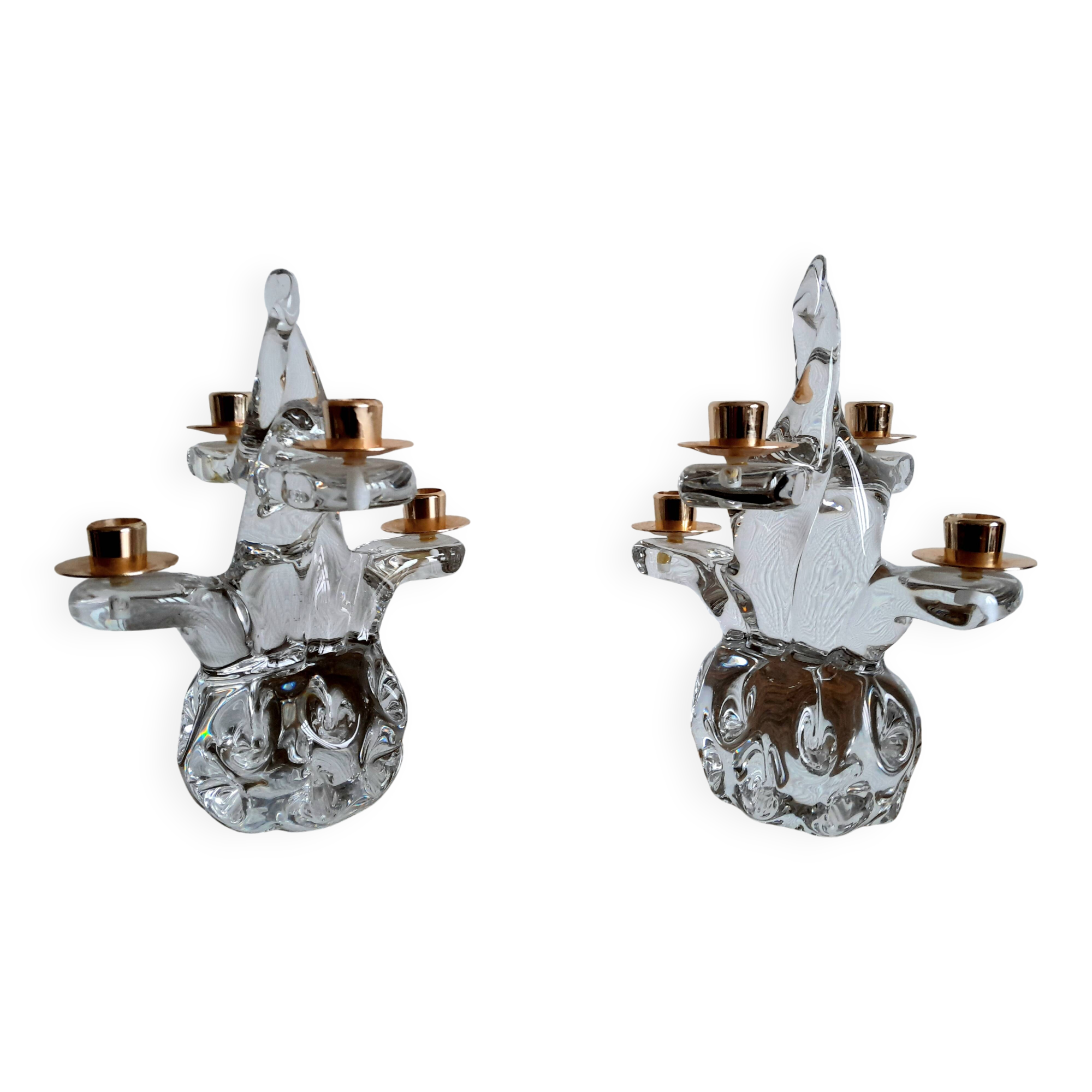 Paire de chandeliers cristal Schneider 1950