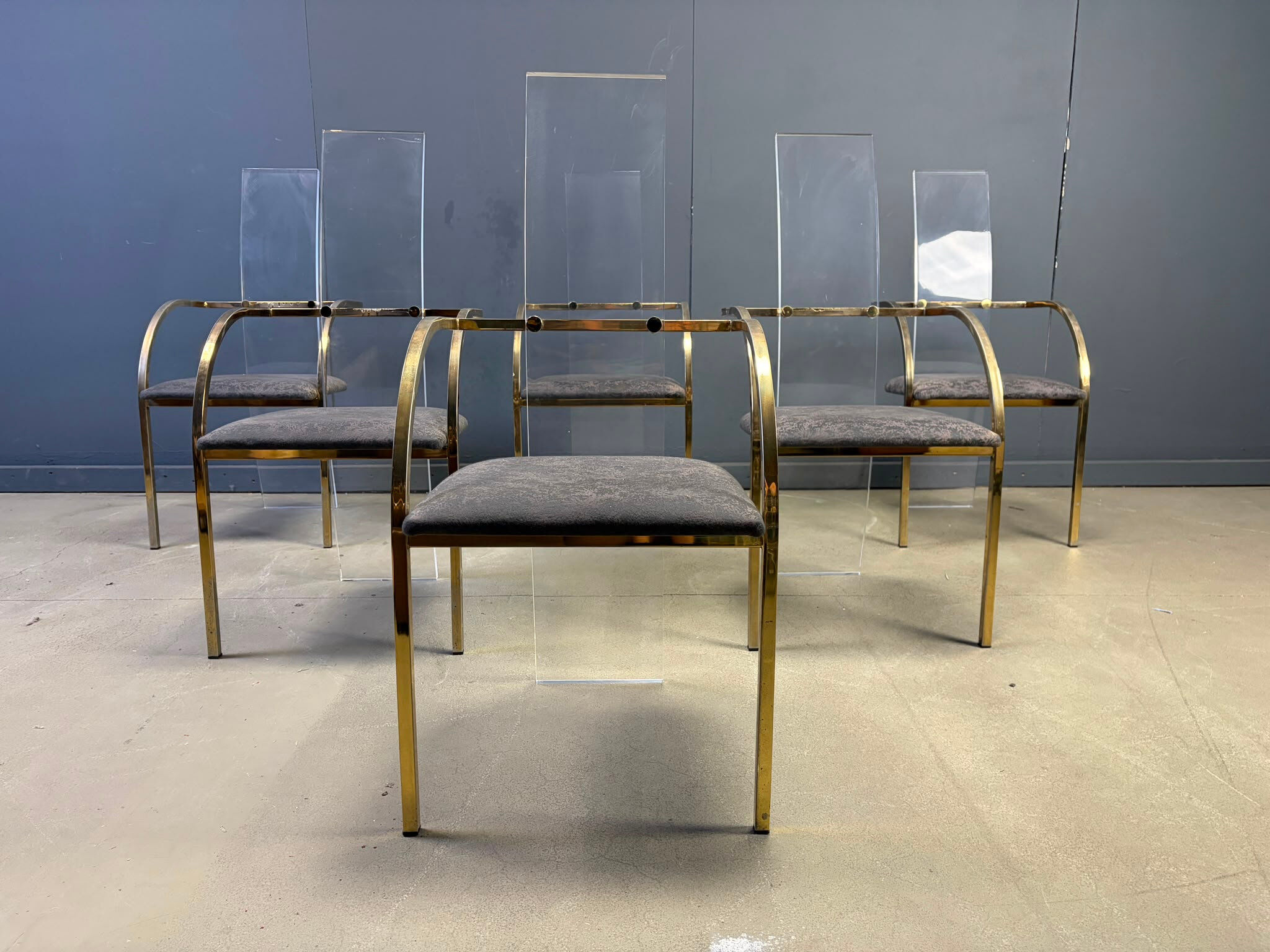 Plexiglass and brass dining chairs by Belgochrom, set of 6 - 1970s