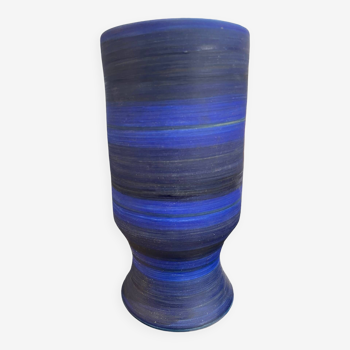 Georges Cueille Vase Bleu à Décor Tournant