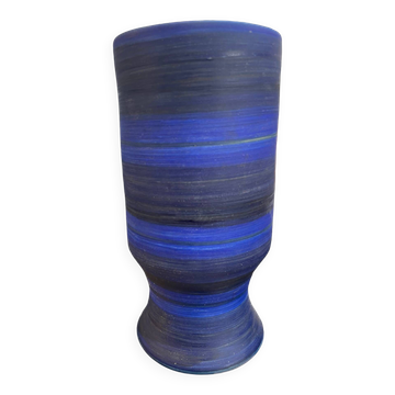 Georges Cueille Vase Bleu à Décor Tournant