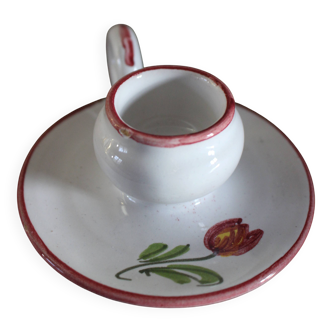 Vintage pink and green tulip ceramic candlestick rat.