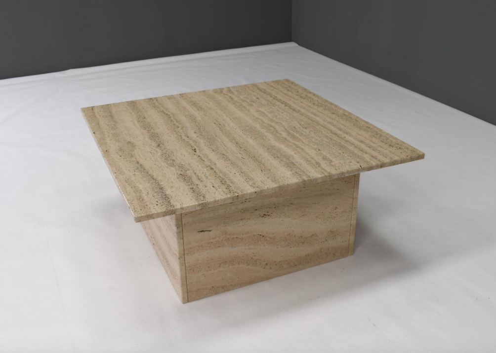 Square travertine coffee table, Italy 1970