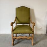 Olive green upholstered armchairs with studs