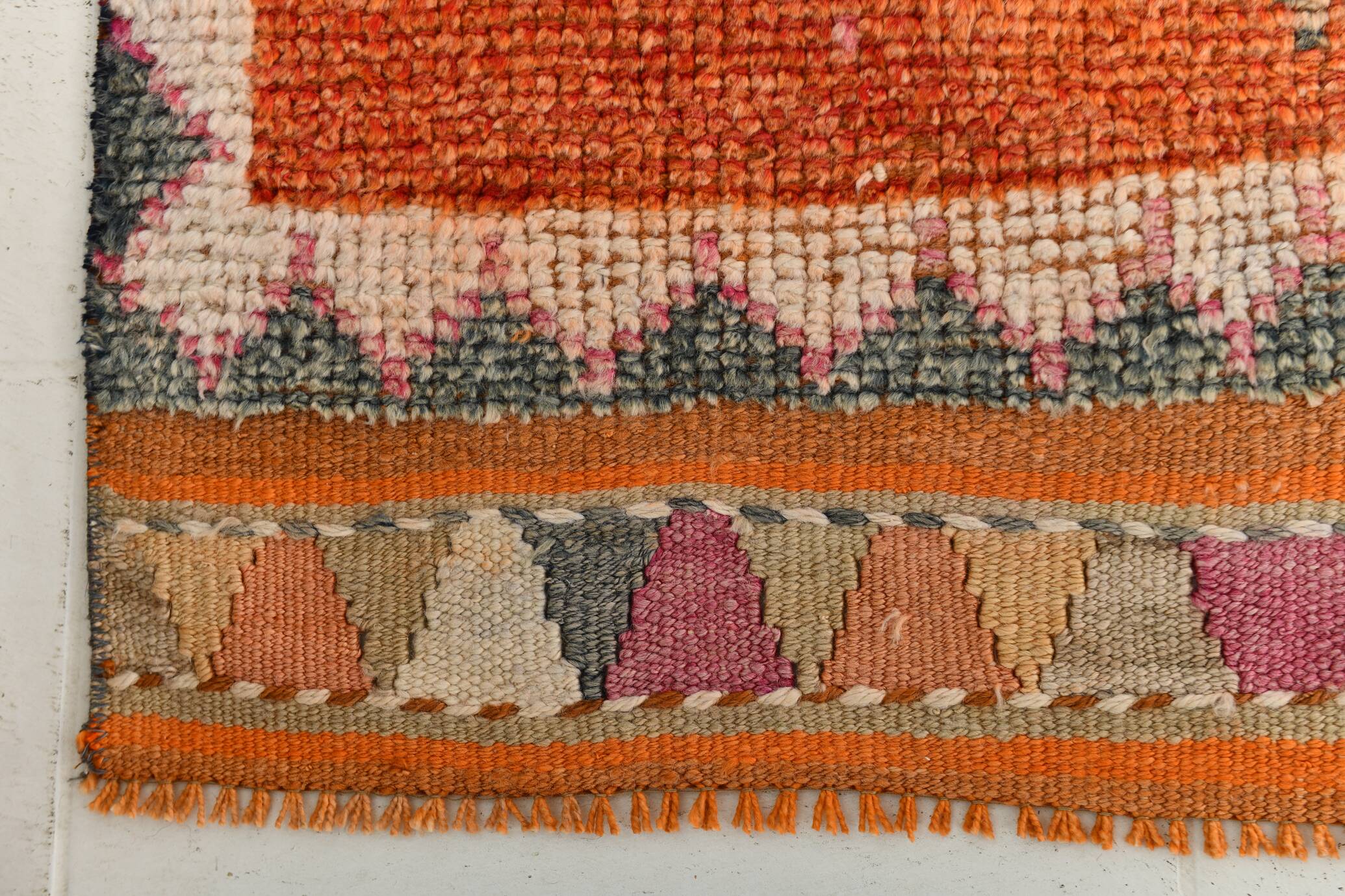 3x11 Burnt Orange Handknotted Hallway Rug, Turkish Vintage Runner Rug