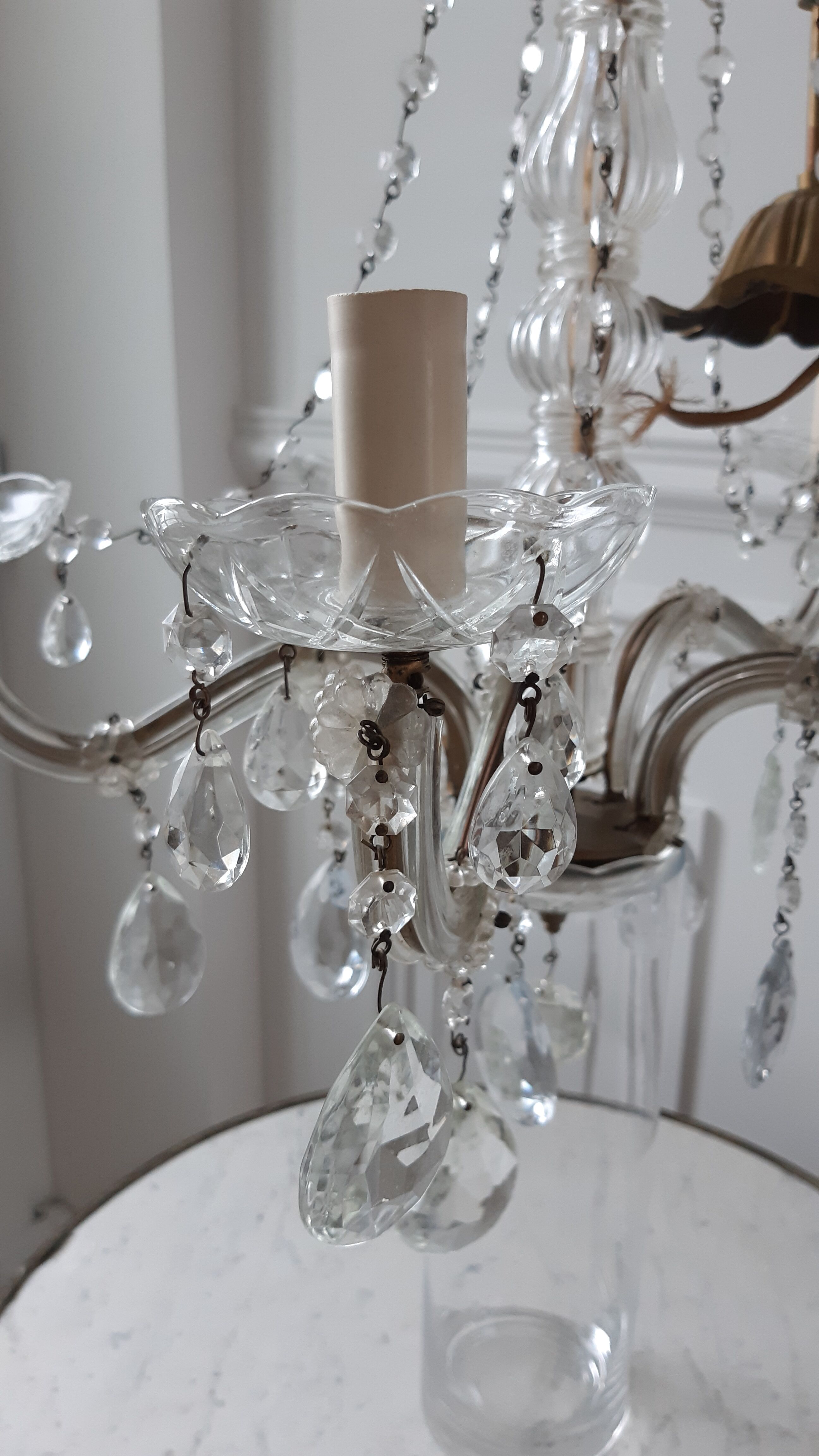 Brass and glass tassel chandelier 40-50s