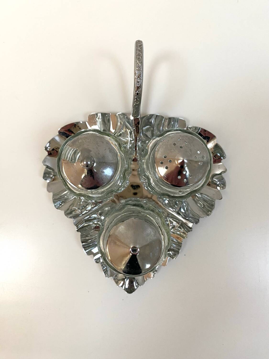 Vintage glass and silver-plated condiment set