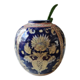 Handcrafted Chinese vase shaped ball in enamelled ceramic. Floral motifs/Ribboned friezes