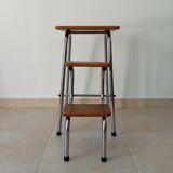 Stepladder stool vintage chrome and solid oak 60/70s
