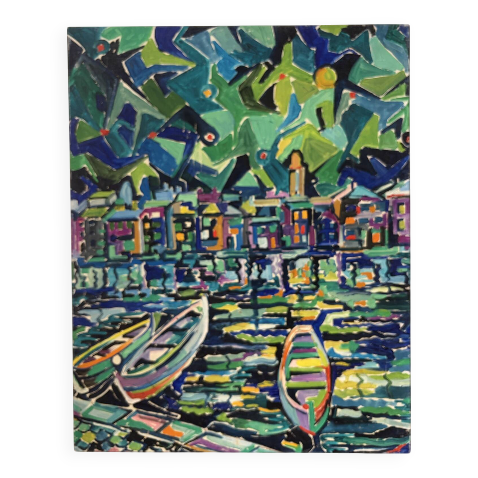 Abstract port landscape, oil on canvas