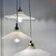 Suspension triple abat-jour vintage en opaline blanche
