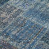Handmade anatolian overdyed 176 cm x 243 cm blue patchwork carpet