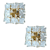 pair vintage wall lamps 60s golden crystal fine gold