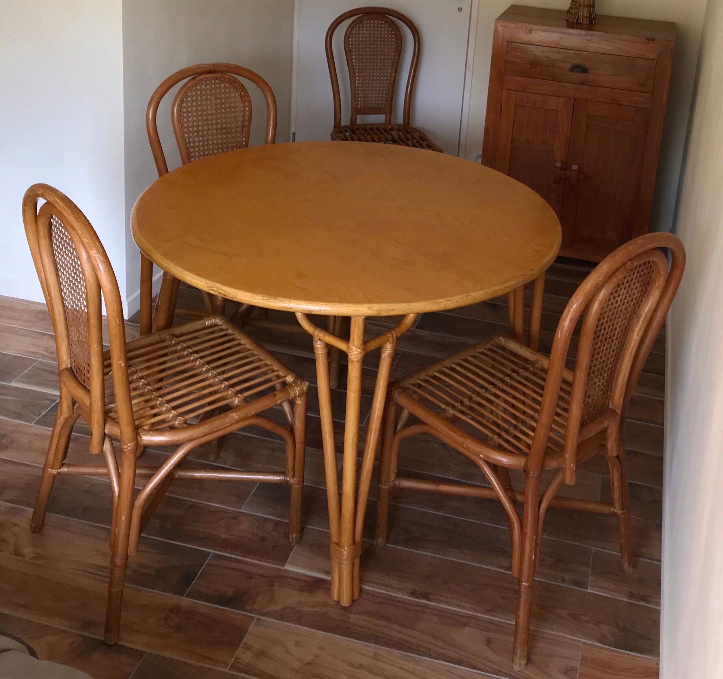 Table set and 4 rattan chairs