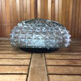 Old molded glass ceiling light + vintage black metal support