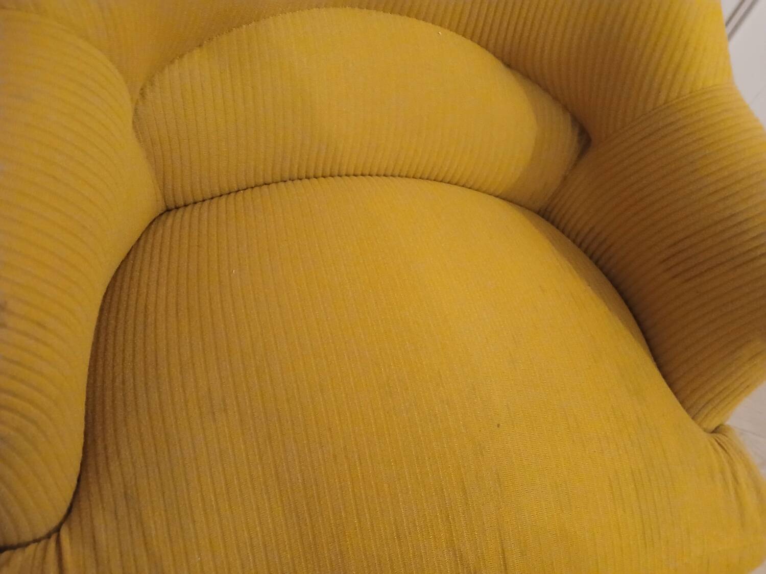 Set of 2 yellow and pink velvet tub chairs.